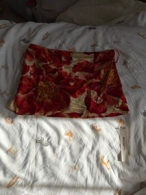 Floral Red and Cream Satin Top